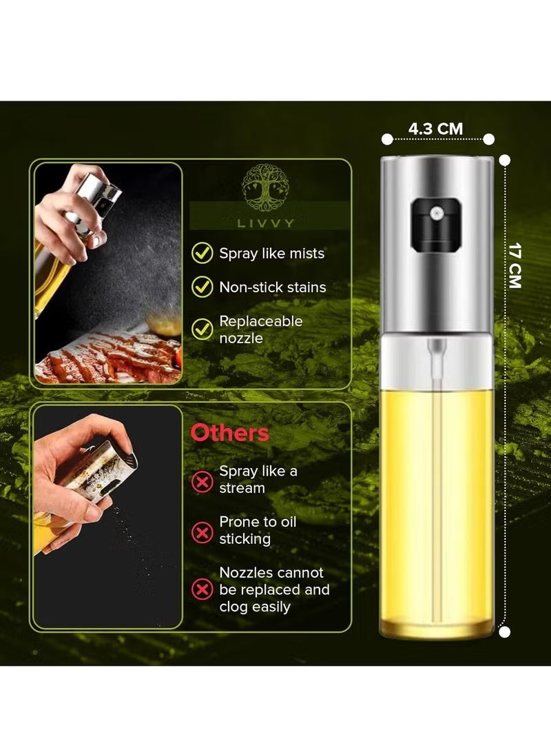 MOSH Oil Spray Bottle for Cooking (2PCS, 100ml Refillable Glass) – Premium Oil Sprayer for Air Fryer, Baking, Grilling & BBQ – Cooking Oil Spray Dispenser for Vinegar & Soy Sauce - Image 5